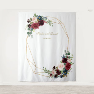 Tenture Burgundy Floral Gold Mariage Photo Booth Backdrop