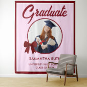 Tenture Burgundy Gingham Bow Photo Graduation Backdrop (En situation)