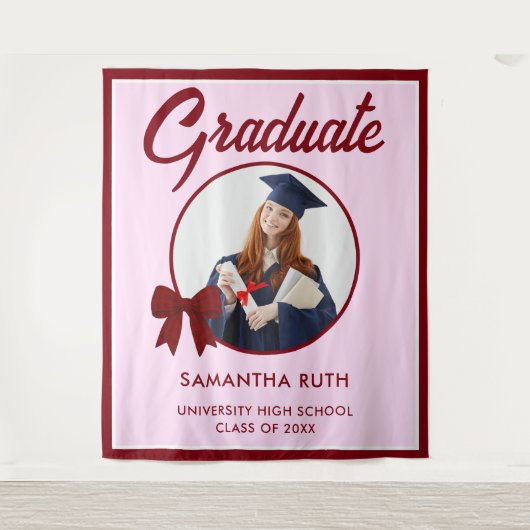 Tenture Burgundy Gingham Bow Photo Graduation Backdrop (Devant)