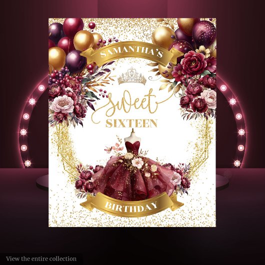 Tenture Burgundy Gold Sweet 16 Arrière-plan Parties scinti