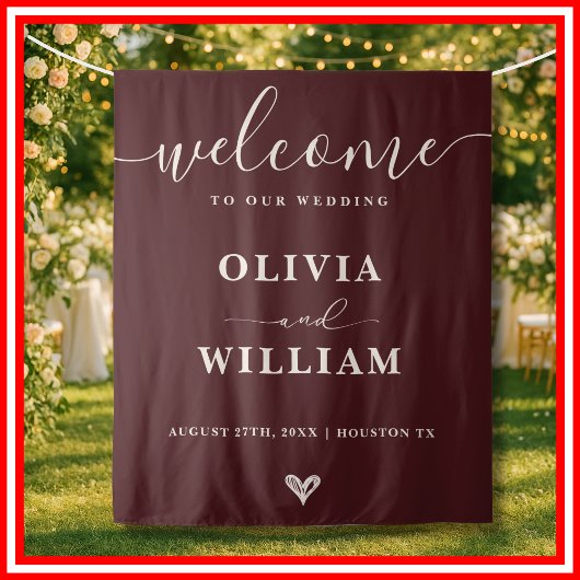 Tenture Burgundy & Ivory Wedding Welcome Backdrop