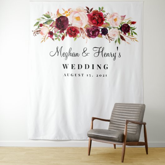 Tenture Burgundy Mariage Backdrop, Photo Booth Prop (En situation)