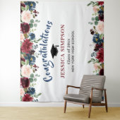 Tenture Burgundy Navy Blush Floral Photo Booth fond (En situation)