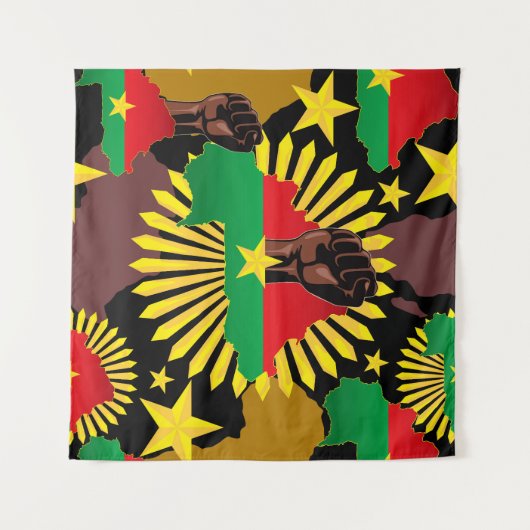 Tenture Burkina Faso Carte, drapeau et première révolution (Devant (Horizontal))