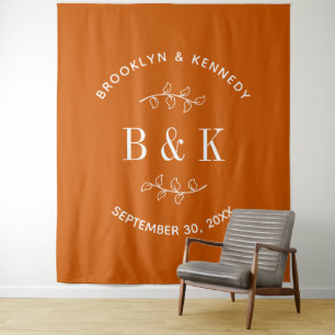 Tenture Burnt Orange Floral Mariage Nom du couple