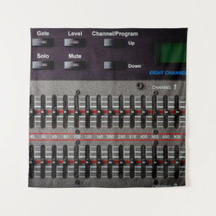 Tenture Buttons on a sound mixer in a recording studio.