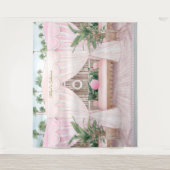 Tenture Cabane de piscine estivale rose et blanche (Devant)