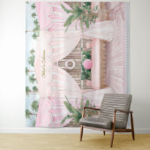 Tenture Cabanon de piscine rose et blanc d'été (En situation)