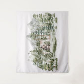 Tenture Cabine d'aquarelle dans la forêt de pins verts (Devant)