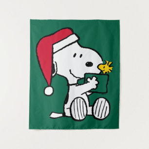 Tenture cacahuètes   Snoopy Père Noël & Woodstock Cadeau