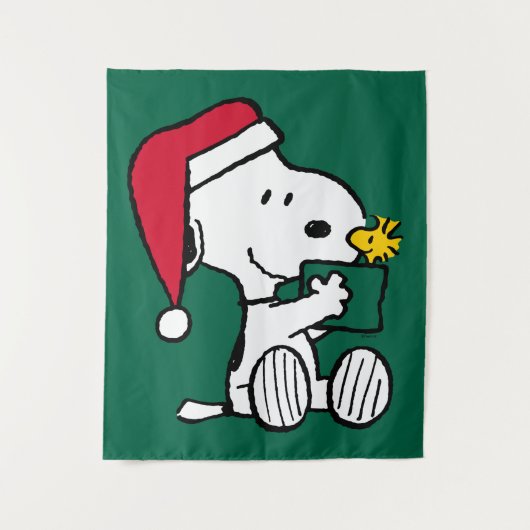 Tenture cacahuètes | Snoopy Père Noël & Woodstock Cadeau (Devant)