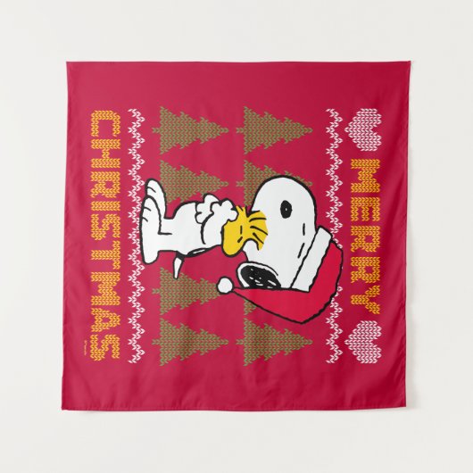 Tenture cacahuètes | Snoopy & Woodstock Santa Claus Hug (Devant (Horizontal))
