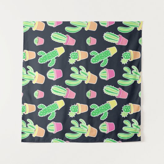 Tenture Cactus au néon d'aquarelle dans le motif de pots (Devant)