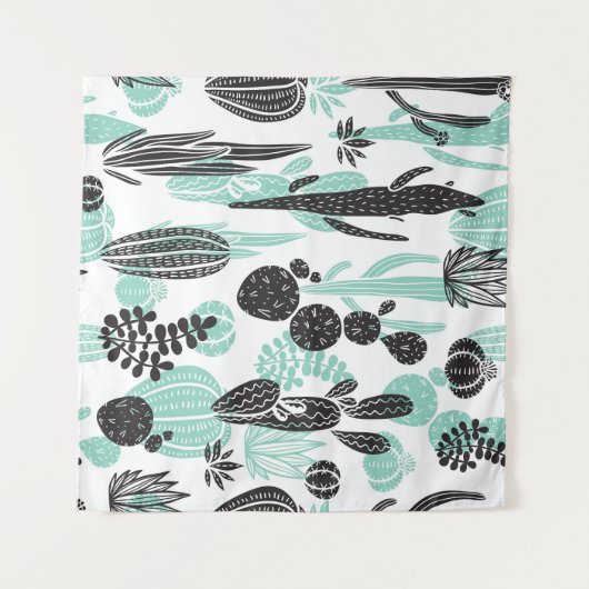 Tenture Cactus Dessinés À La Main : Doodle sans joint (Devant (Horizontal))