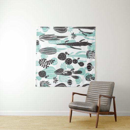 Tenture Cactus Dessinés À La Main : Doodle sans joint (En situation (horizontale))