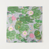 Tenture Cactus et fleurs, aquarelle peinture transparente. (Devant (Horizontal))