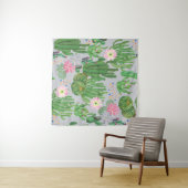 Tenture Cactus et fleurs, aquarelle peinture transparente. (En situation (horizontale))