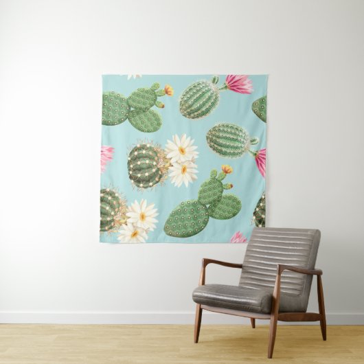Tenture Cactus, fleurs roses : décor clair (En situation (horizontale))