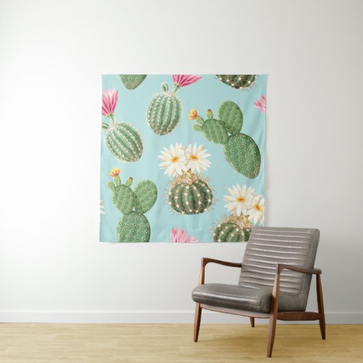 Tenture Cactus, fleurs roses : décor clair (En situation)