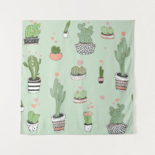 Tenture Cactus Love : Joli Motif de dessin animé.