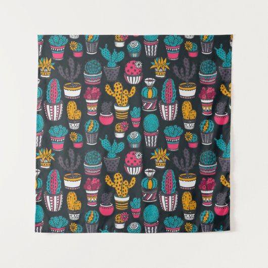 Tenture Cactus tiré par la main dans le motif de style de (Devant (Horizontal))