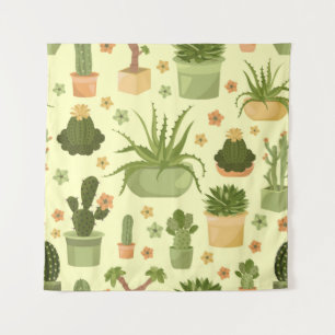Tenture Cactuses and succulents seamless pattern. Housepla