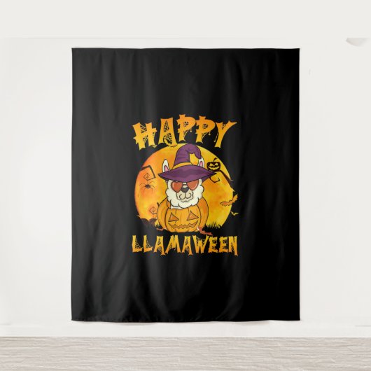 Tenture Cadeau araignée | Joyeuse Llamaween Llama Sorcière (Devant)
