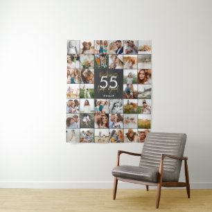 Tenture cadeau d'anniversaire chic multi photo script modi