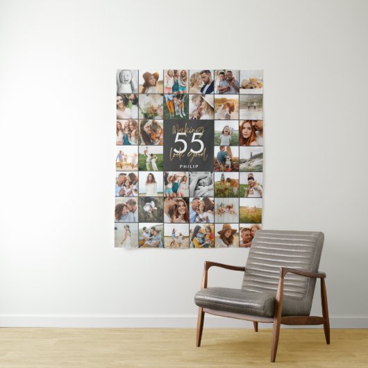 Tenture cadeau d'anniversaire chic multi photo script modi (En situation)