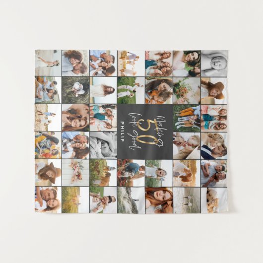 Tenture Cadeau de fleece de script multi photo d'anniversa (Devant (Horizontal))