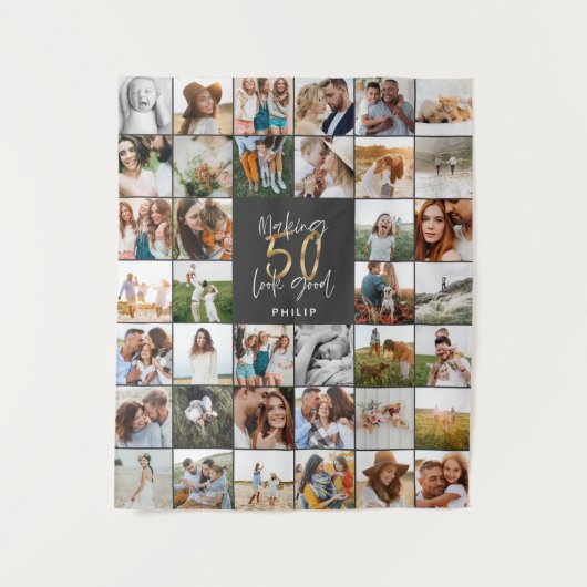 Tenture Cadeau de fleece de script multi photo d'anniversa (Devant)