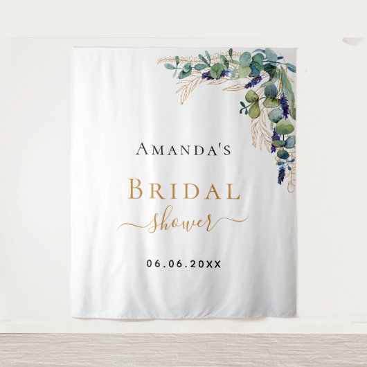 Tenture Cadeau de mariage eucalyptus verdure monogramme or (Devant)