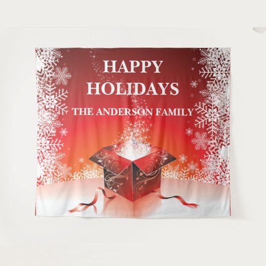 Tenture Cadeau de Noël festif surprise flocons de neige (Devant (Horizontal))