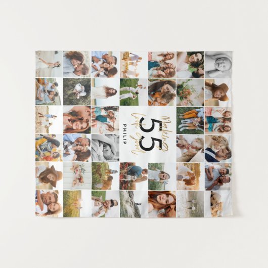 Tenture cadeau de script de photo multi-anniversaire chic (Devant (Horizontal))