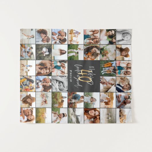 Tenture Cadeau de script multi-photo 40e anniversaire mode (Devant (Horizontal))