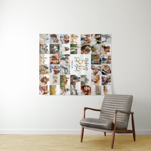 Tenture Cadeau de script multi photo d'anniversaire 50 ans (En situation (horizontale))
