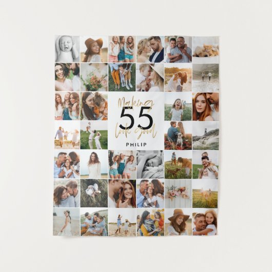 Tenture cadeau de texte de script de photo multi-anniversa (Devant)