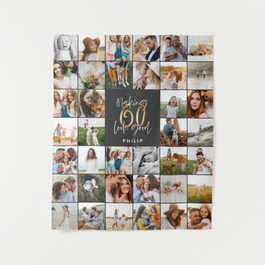 Tenture Cadeau moderne 60e anniversaire multi photo script (Devant)