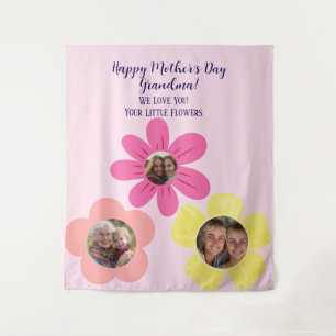 Tenture Cadeau photo floral rose Grandma personnalisé 3 ph