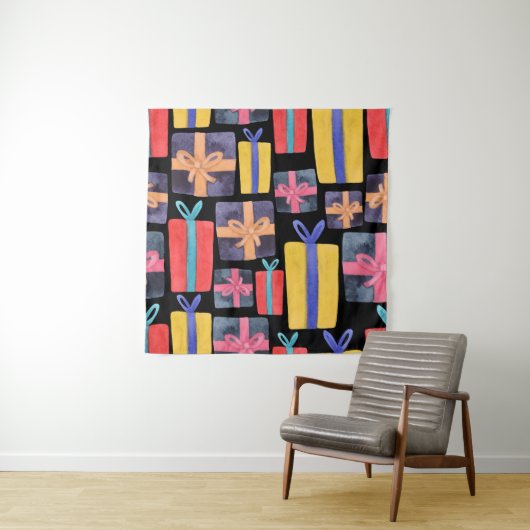 Tenture Cadeaux multicolores Aquarelle transparente (En situation)