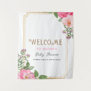 Tenture Cadre Baby shower Floral Rose Or