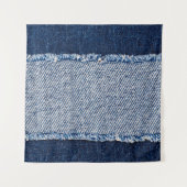 Tenture Cadre de jean bleu denim fringé. (Devant)