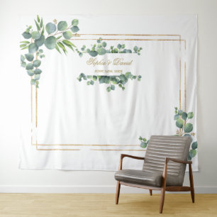 Tenture Cadre de mariage en or avec feuillage d'eucalyptus