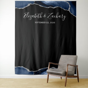 Tenture Cadre de mariage sombre en agate bleu argent pour