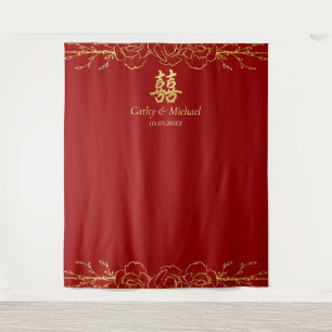 Tenture Cadre floral or rouge pour la cérémonie du thé de 