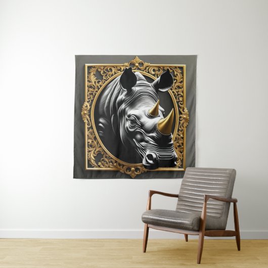 Tenture Cadre ornemental en or de rhinocéros noir (En situation)