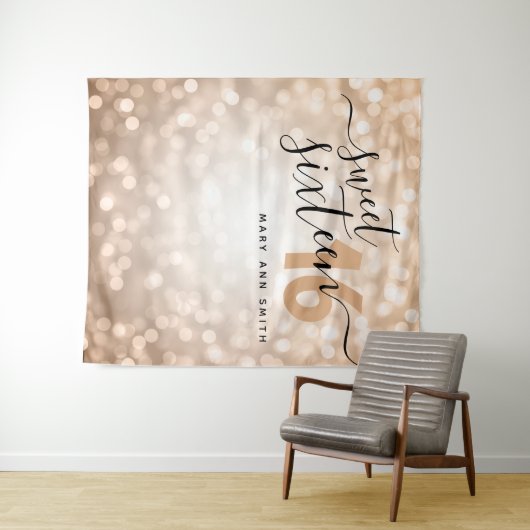 Tenture Cadre personnalisé Rose Gold Lights Sweet 16 (En situation (horizontale))