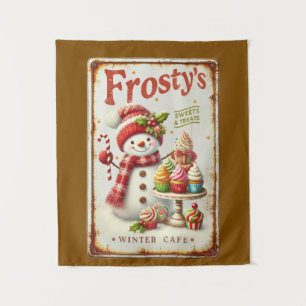 Tenture Café d'hiver Noël bonhomme de neige cool art rusti