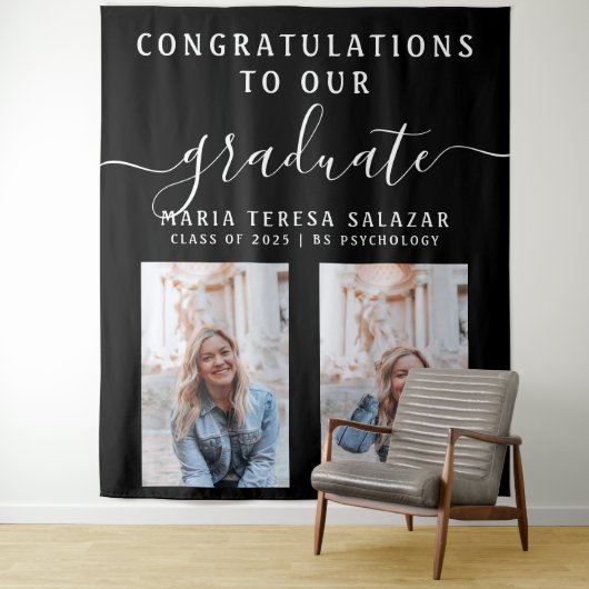 Tenture Calligraphie de script noir et blanc 2 Photo Remis (En situation)