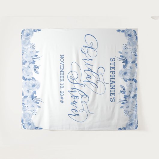 Tenture Calligraphie Élégante Fleur Bleu Poussiéreux Showe (Devant (Horizontal))